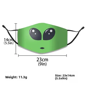 Detailed size specifications for the alien print cotton face mask with adjustable ear loops