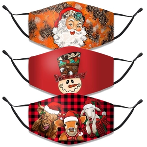 Christmas Cotton Face Mask Western Cow Leopard Santa Print Reusable Washable Dustproof Breathable Adjustable Mask For Women