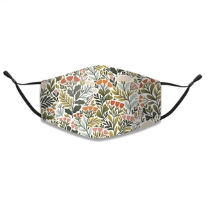 Three-layer cotton floral face mask with breathable fabric and adjustable ear loops