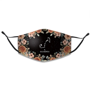Three-layer cotton face mask with Scorpio zodiac print and floral pattern detailing
