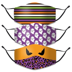 Halloween Spooky Printed Cotton Face Masks Ghost Pumpkin Skull Alien Pattern Adjustable Washable Dustproof Masks For Adults