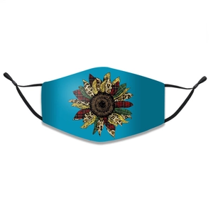 Reusable teal sunflower face mask with leopard and plaid patterns and adjustable straps