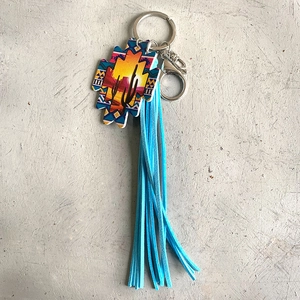 Portachiavi stile western azteco con paesaggio del deserto e nappa in similpelle blu