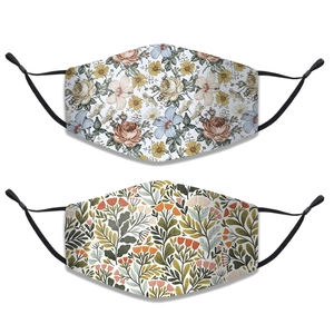 Women Floral Cotton Cloth Mask Reusable Washable Dustproof Protective Face Cover Adjustable Ear Loops Filter Pocket