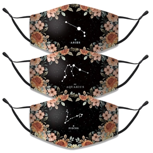 Zodiac Signs Printed Cotton Face Mask For Women Washable Reusable Breathable Dust Protection Floral Border Fashionable Mask