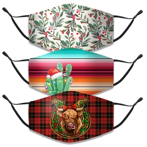 Reusable Christmas Fabric Face Mask Washable Cotton Breathable Adjustable Festive Print Western Holiday Theme Mask For Adult