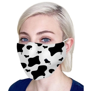 Three-layer cotton face mask with cow print design and comfortable elastic ear loops