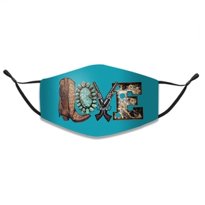 Three-layer cotton face mask with Western LOVE print and adjustable ear loops