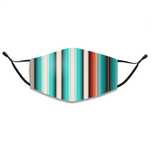 Three-layer cotton face mask with colorful vertical stripes and adjustable ear loops