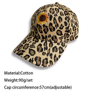 Casquette de baseball en coton léopard avec broderie tournesol et sangle réglable