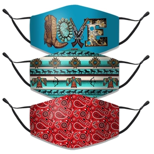 Western Cowboy Cotton Blend Face Mask With Adjustable Ear Loops Paisley Ethnic Pattern Breathable Washable Dust Mask For Adult