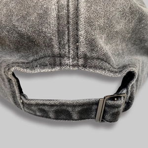 Western style charcoal washed denim baseball cap with adjustable metal buckle back