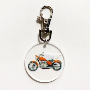 Creative Round Acrylic Keychain Sport Theme Motorcycle Skeleton Baseball Rugby Pendant With Metal Clasp Bag Charm Accessory