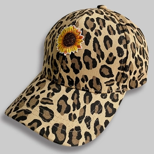 Casquette de Baseball Imprimé Léopard Broderie Tournesol pour Femmes Hommes Coton Réglable Chapeau de Soleil Cowboy de l'Ouest