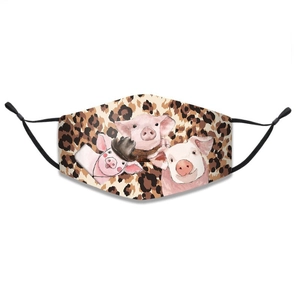 Wiederverwendbare Maske mit Leopardenmuster, rosa Schweinen und verstellbaren Ohrschlaufen