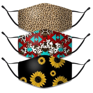 Reusable Cotton Cloth Face Mask Adjustable Ear Loops Washable Breathable Fabric Dust Mask Leopard Sunflower Cow Print For Women