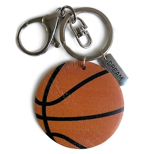 Llavero de baloncesto de cuero con anillo de metal y placa grabada de Dream