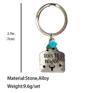 Western style silver keychain with turquoise stone and Born To Be Wild bull charm