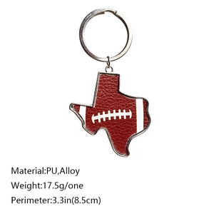Creative Texas state outline keychain featuring American football textured faux leather and alloy