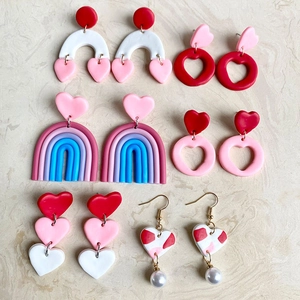 Handgemaakte Polymeerklei Regenboog Hart Druppel Oorbellen Voor Vrouwen Schattige Geometrische Patroon Oorbellen Kleurrijke Sieraden