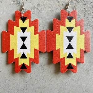 Aztec sunflower PU leather earrings with western cowboy style and geometric pattern