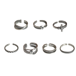 Set de anillos vintage en plata de ley S925 con diseños de trenzas y eslabones