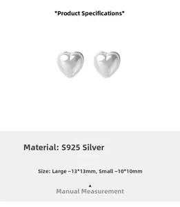 Detalle de pendientes de corazón en plata s925 mostrando medidas de 13 mm y 10 mm