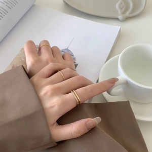 Stackable gold ring set with minimalist bands and pavé zircon square ring for women