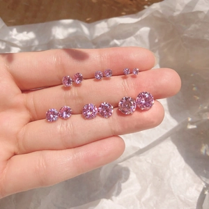 Pendientes de Botón de Aleación con Strass Redondo y Poste de Plata de Ley 925 Rosa Púrpura Joyería para Mujer