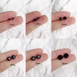 Boucles d'oreilles clous en argent S925 zircon noir avec guide des tailles 3mm à 8mm