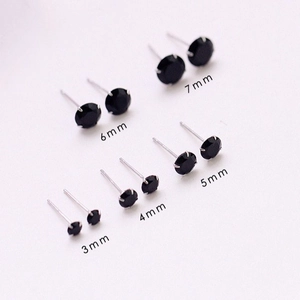 Boucles d'oreilles clous en zircon noir de 3mm à 7mm avec tiges en argent 925 pur