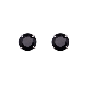 Boucles d'oreilles minimalistes en argent 925 avec zircon noir rond et monture à griffes