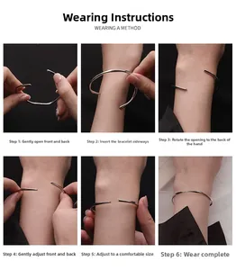 Guía de seis pasos para ponerse y ajustar el brazalete plateado abierto de Mobius