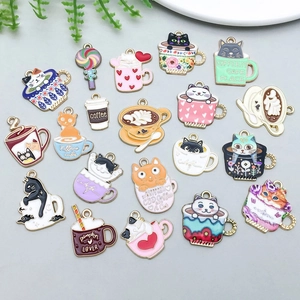 Colorful enamel cat and coffee alloy charms for DIY necklace and bracelet jewelry making