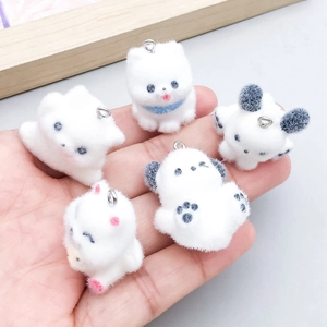 Lot de 5 breloques chiots floqués blancs pour la création de bijoux DIY et porte-clés