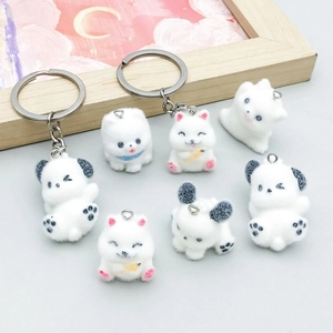 Mignons Pendentifs Animaux en Résine Floquée pour la Fabrication de Bijoux DIY Bracelet Collier Fait Main Chat Chien Blanc