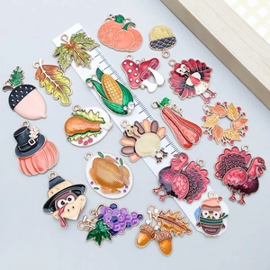 Lot de pendentifs d'automne dinde et citrouille pour bijoux DIY avec règle de mesure