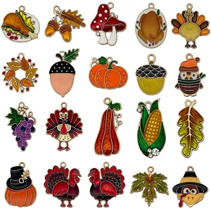 Lot de 20 breloques émaillées dinde et citrouille de Thanksgiving pour bijoux DIY