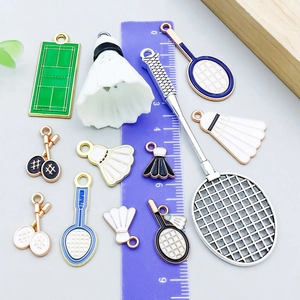 Mix of 12 white enamel badminton sports charms for DIY bracelets and necklaces making