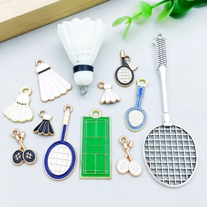 Set of 12 white enamel badminton charms with rackets for DIY jewelry making