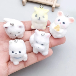 Handheld set of five colorful flocked cartoon animal pendants for DIY jewelry crafting