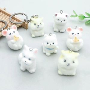 Cute flocked animal pendants set including cartoon cat and dog charms for DIY jewelry