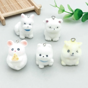 Flocked Resin Cartoon Animal Pendants For DIY Jewelry Making Assorted Dog Mouse Charms For Necklace Bracelet Accessories