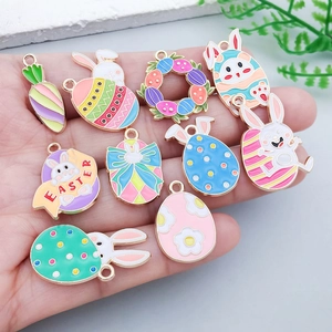 Mixed Easter bunny and colorful enamel egg charms set in gold alloy for DIY jewelry