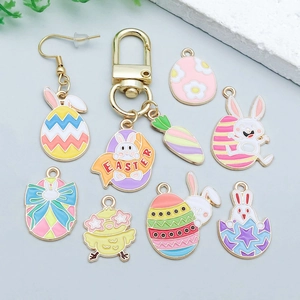 Detailed set of colorful enamel Easter charms featuring rabbits, eggs, and chicks for DIY jewelry