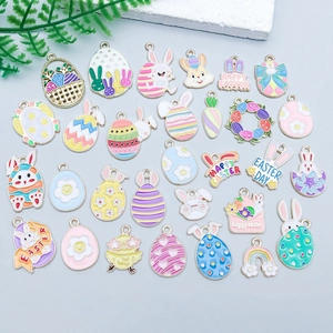 27-piece Easter alloy oil-drop charms set featuring rabbits and colorful eggs for DIY jewelry