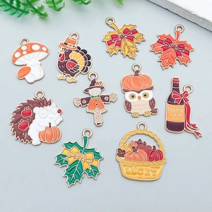 10-piece Thanksgiving enamel charms set with turkey and maple leaf for DIY jewelry making
