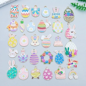 Easter Bunny Colorful Egg Alloy Enamel Charms Zinc Alloy Pendants For DIY Jewelry Making Bracelet Necklace Crafting Accessory
