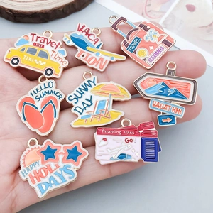 Pendentifs de voyage en émail coloré avec avion et valise pour création bijoux