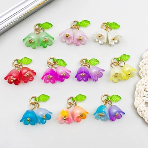 Handmade acrylic lily of the valley flower pendants in colorful resin with gold accents